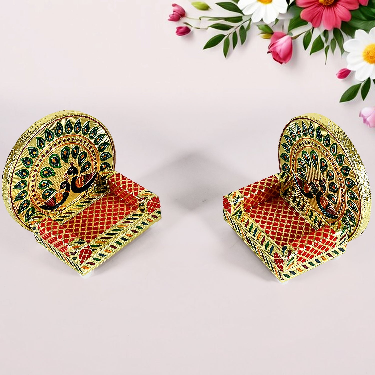 Meenakari Work Laddu Gopal Singhasan / Sihasan for Pooja Mandir Wooden Krishna Ladoo Bal Gopal Sofa Asan, Home Decorative Premium Look Decorative Singhasan Suitable For Home, Office, Restaurant (2 Pc Set) Meenakari Work Laddu Gopal Singhasan / Sihasan for Pooja Mandir Wooden Krishna Ladoo Bal Gopal Sofa Asan, Home Decorative Premium Look Decorative Singhasan Suitable For Home, Office, Restaurant (2 Pc Set)